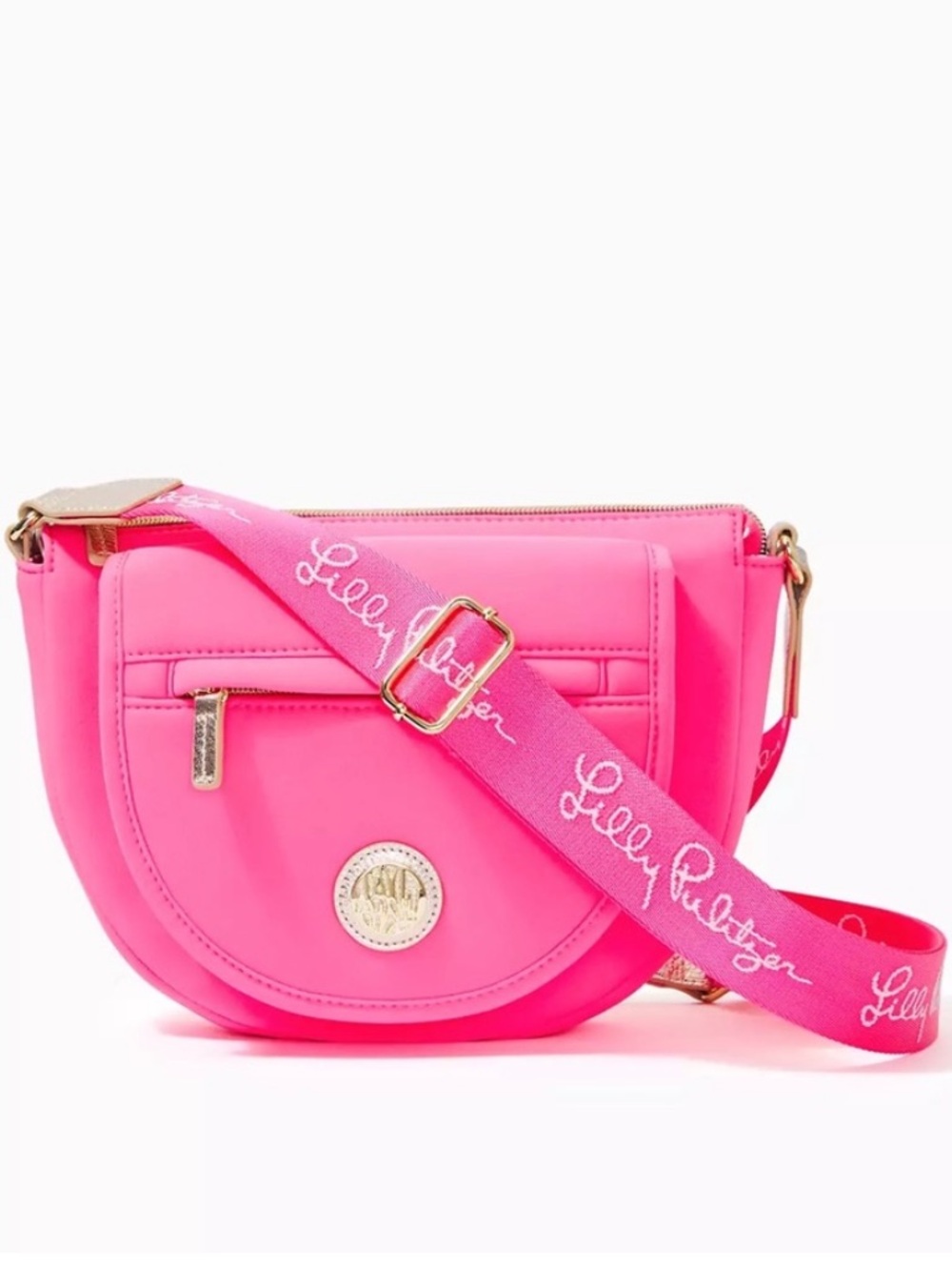LILLY PULITZER Giovanna Neoprene Crossbody Bag Aura Pink Gold Hardware, NWOT